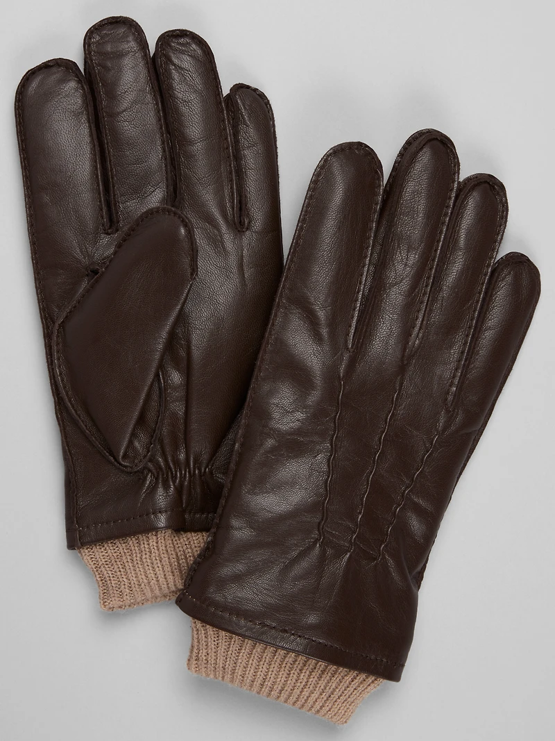 Leather With Ribbed Cuff Gloves