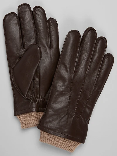 Leather With Ribbed Cuff Gloves