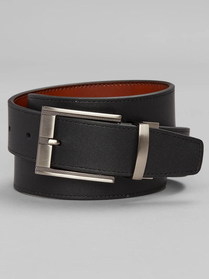 Stitched Cut Edge Brushed Buckle Reversible Belt