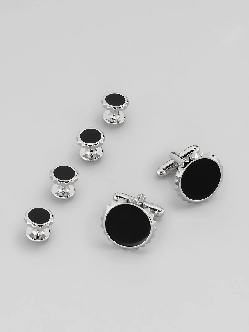 Round Spike Edged Cufflink and Stud Set