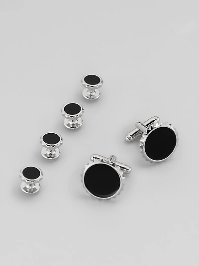 Round Spike Edged Cufflink and Stud Set