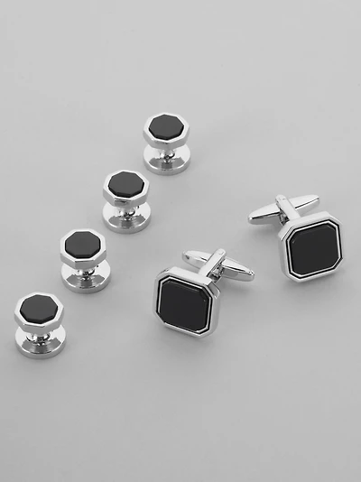 Onyx Octagon Cufflink and Stud Set