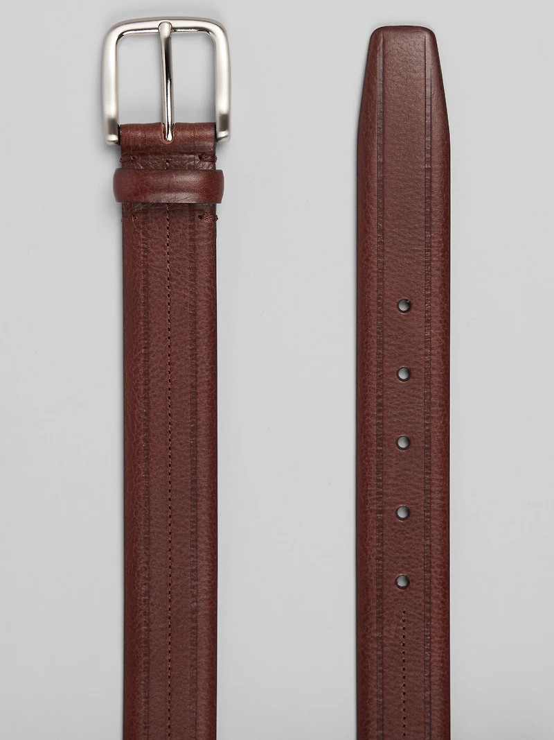 Center Stitched Feather Edge Leather Belt