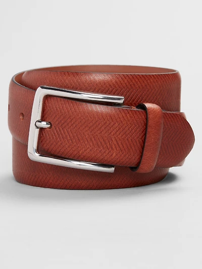 Embossed Feather Edge Leather Belt