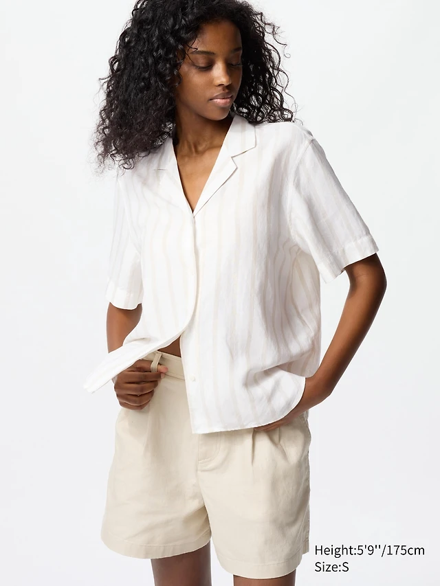 UNIQLO Linen Blend Open Collar Shirt (Stripe, Short Sleeve) | King's Cross UNIQLO Linen Blend Open Collar Shirt (Stripe, Short Sleeve) | King's Cross