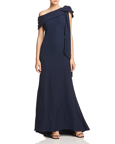 Tadashi Shoji Cassia Bow-Shoulder Crepe Gown