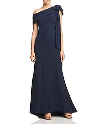 Tadashi Shoji Cassia Bow-Shoulder Crepe Gown