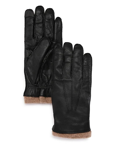 The Men's Store at Bloomingdale's Knit-Cuff Leather Tech Gloves - Exclusive