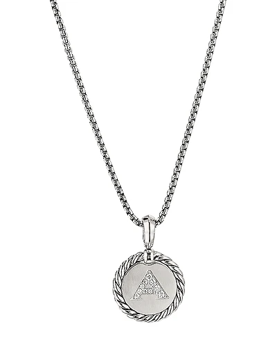 David Yurman Sterling Silver Cable Collectibles Initial Charm Necklace with Diamonds