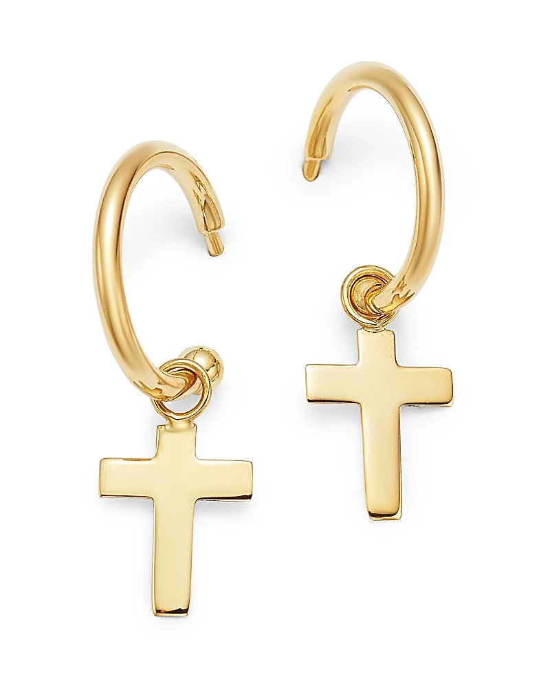 Moon & Meadow 14K Yellow Gold Small Dangling Cross Hoop Earrings - Exclusive