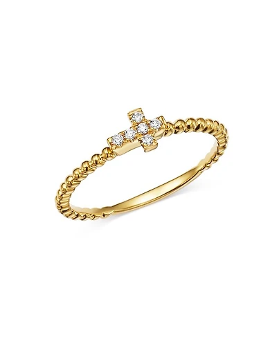 Diamond Cross Band in 14K Yellow Gold, 0.05 tcw