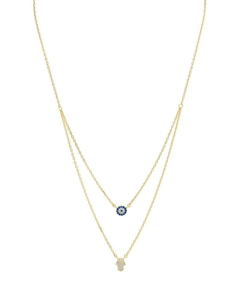 Double Strand Hamsa Pendant Necklace in 14K Gold-Plated Sterling Silver or Sterling Silver, 14"-16" - Exclusive