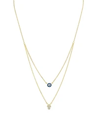 Double Strand Hamsa Pendant Necklace in 14K Gold-Plated Sterling Silver or Sterling Silver, 14"-16" - Exclusive