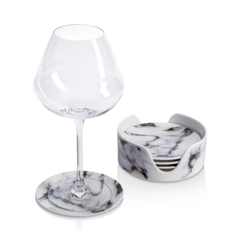 Marble Venice Fog Coasters & Holder, Set of 4