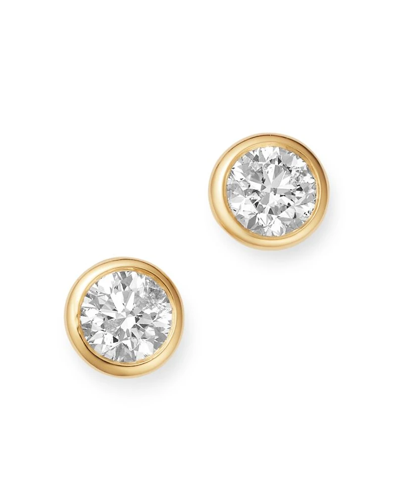 Diamond Bezel Stud Earrings 14K Yellow Gold, 0.20-1.0 tcw