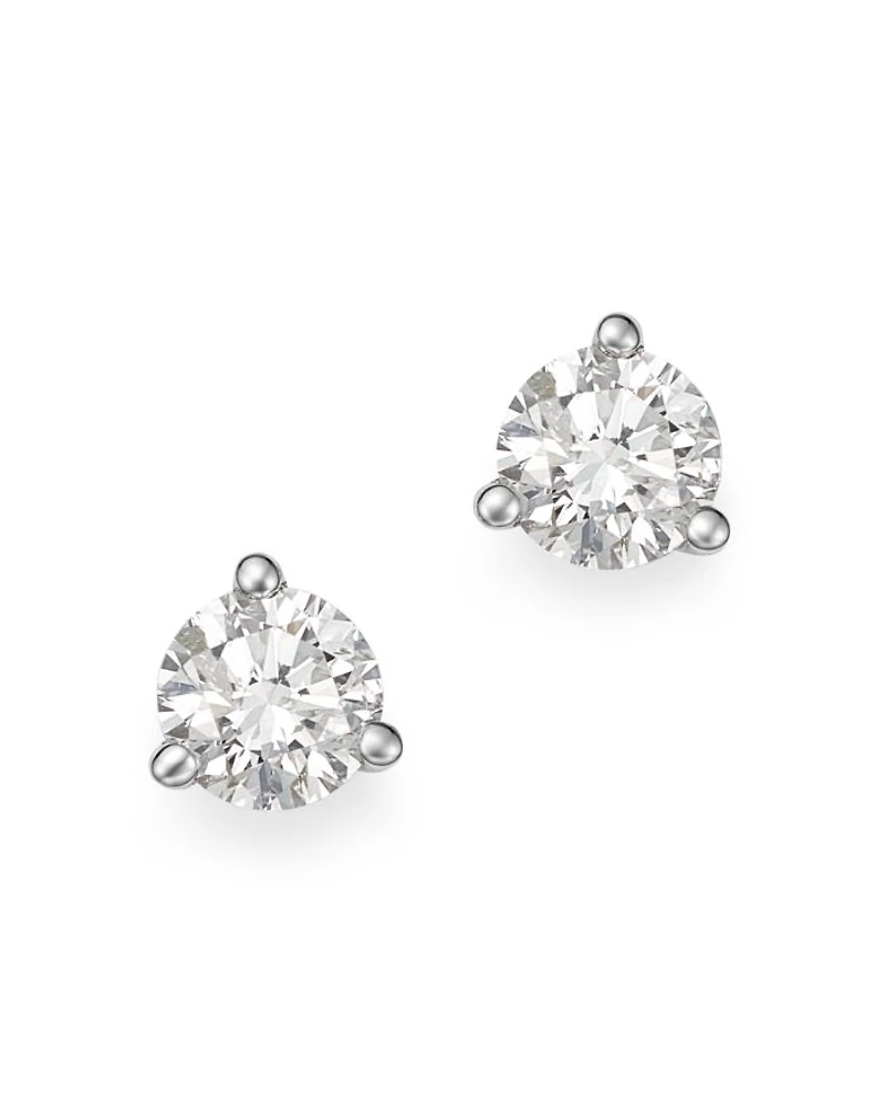 Diamond Stud Earrings 3-Prong Martini Set 14K White Gold
