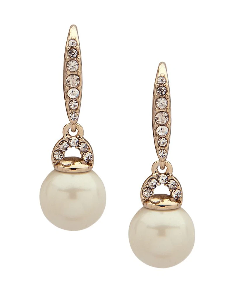 Pavé & Imitation Pearl Small Drop Earrings