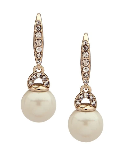 Pavé & Imitation Pearl Small Drop Earrings