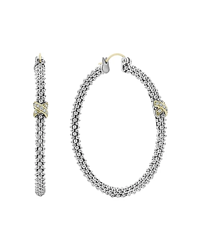 Lagos Sterling Silver & 18K Yellow Gold Embrace Diamond Hoop Earrings