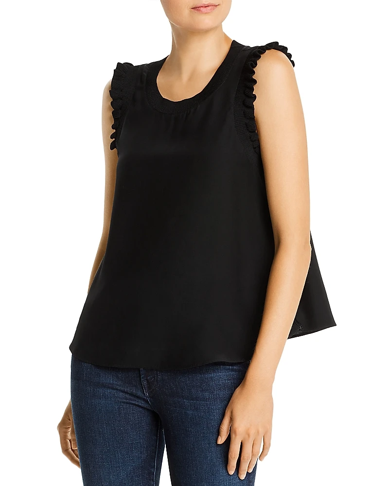 Cinq a Sept Lenore Ruffle Trimmed Silk Top
