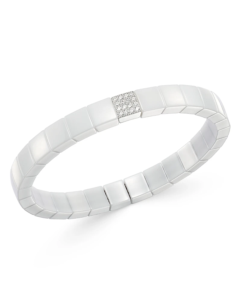 Roberto Demeglio 18K White Gold & Ceramic Scacco Diamond Stretch Bracelet