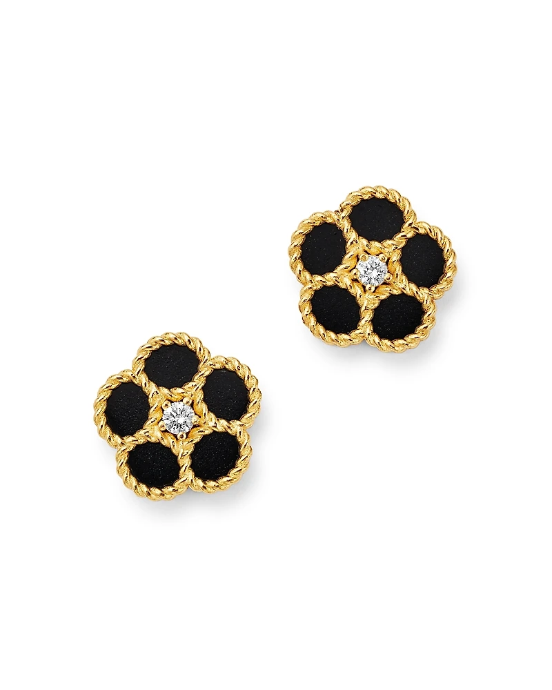 Roberto Coin 18K Yellow Gold Daisy Diamond & Black Onyx Stud Earrings - Exclusive