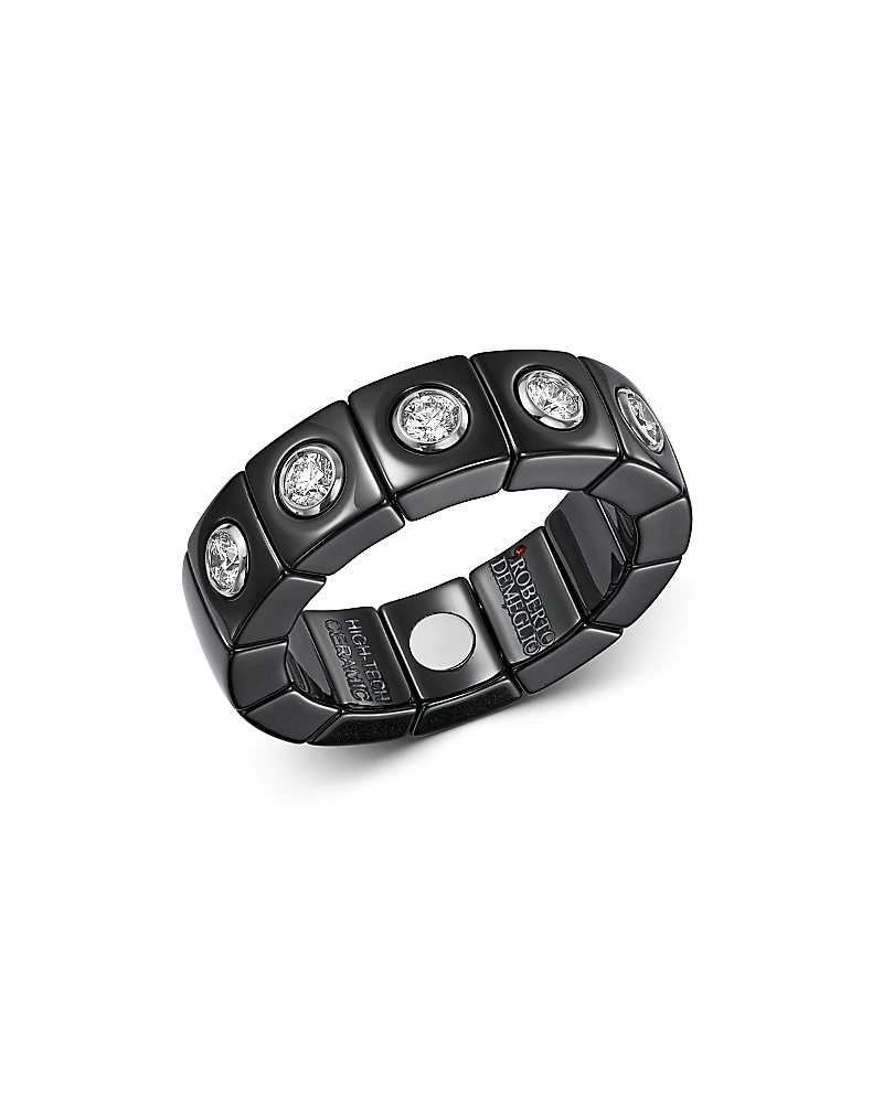Roberto Demeglio 18K White Gold & Black Ceramic Scacco Stretch Ring with Diamonds
