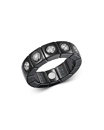 Roberto Demeglio 18K White Gold & Black Ceramic Scacco Stretch Ring with Diamonds