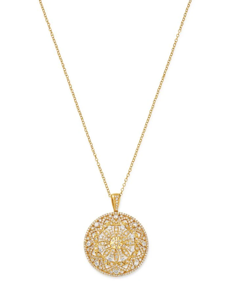 Diamond Medallion Pendant Necklace in 14K Yellow Gold, 1.50 tcw