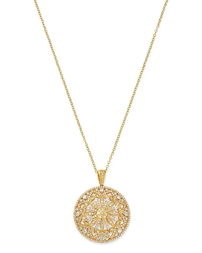 Diamond Medallion Pendant Necklace in 14K Yellow Gold, 1.50 tcw