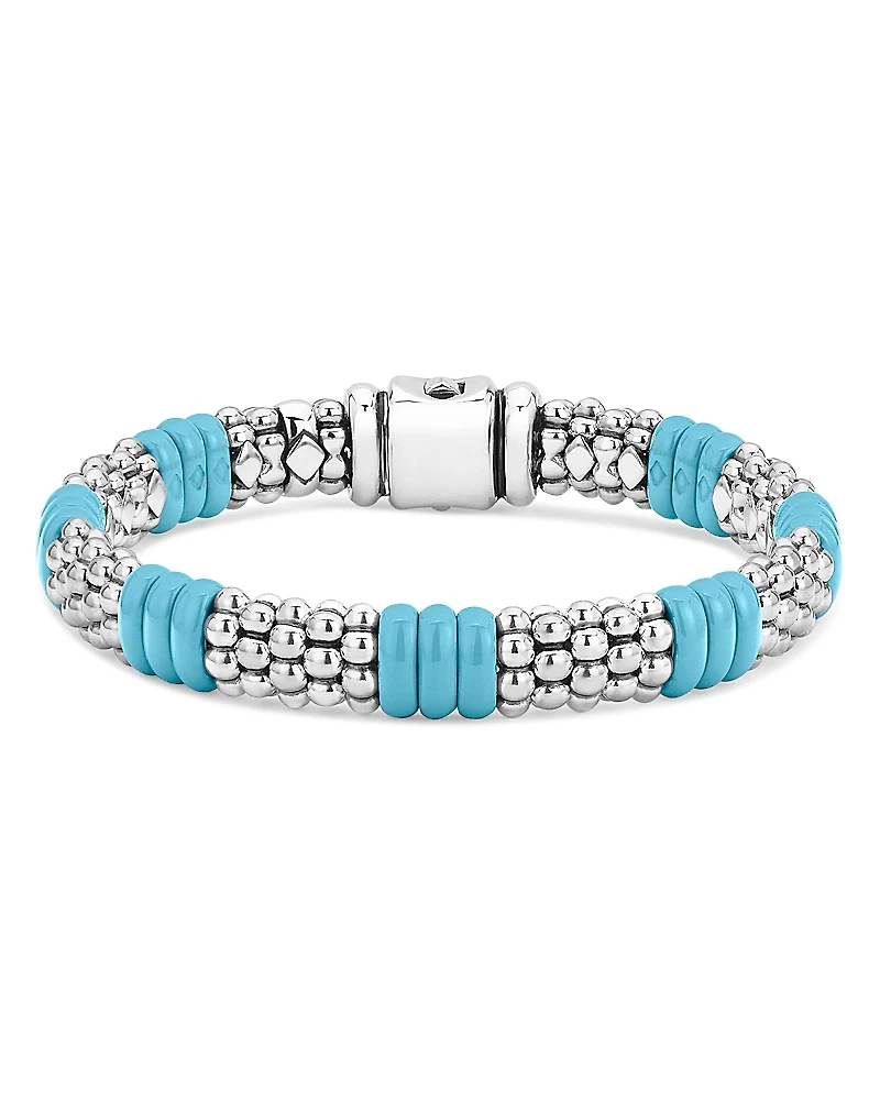 Lagos Sterling Silver Caviar Blue Ceramic Signature Bracelet