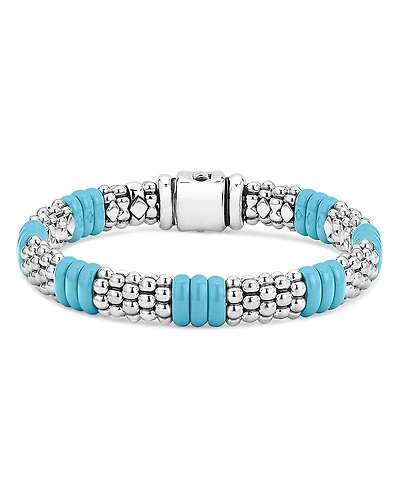 Lagos Sterling Silver Caviar Blue Ceramic Signature Bracelet
