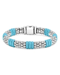 Lagos Sterling Silver Caviar Blue Ceramic Signature Bracelet