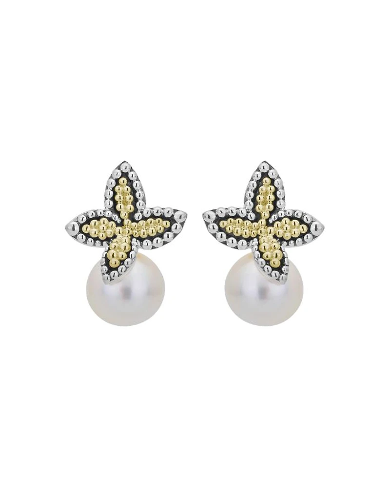 Cultured Freshwater Pearl Luna Floral Earrings in 18K Gold & Sterling Silver