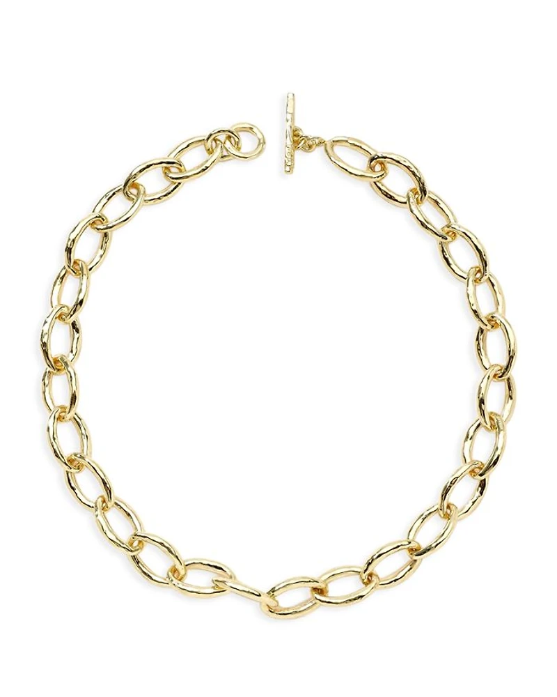 18K Yellow Gold Hammered Bastille Link Chain Necklace, 18"