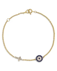Bloomingdale's Fine Collection Blue Sapphire & Diamond Evil Eye & Cross Link Bracelet