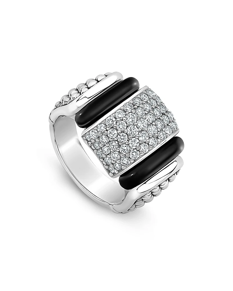 Lagos Sterling Silver Black Caviar Diamond & Ceramic Statement Ring