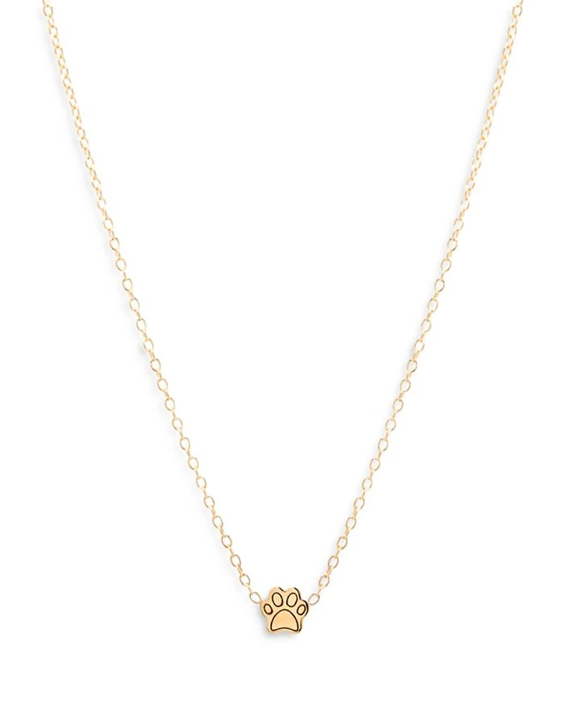 14K Yellow Gold Itty Bitty Paw Pendant Necklace, 16"