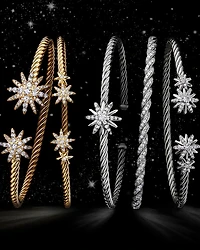 Sterling Silver Starburst Cable Bangle Bracelet with Diamonds