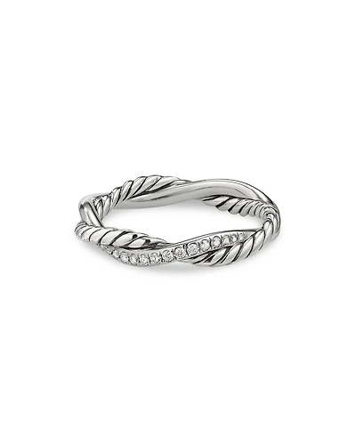 Sterling Silver Petite Infinity Twisted Ring with Diamonds