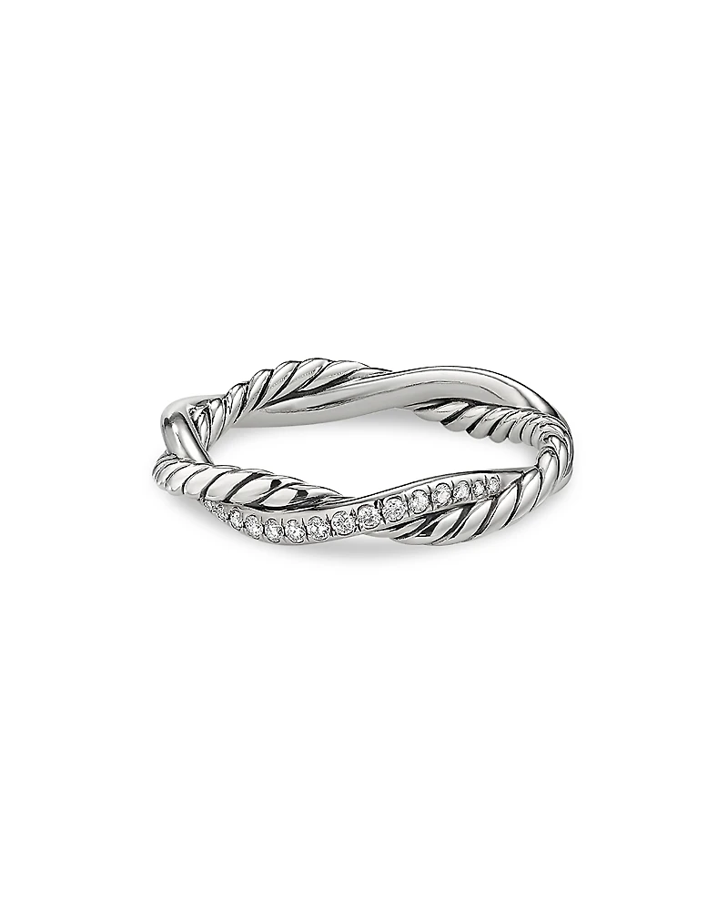 David Yurman Sterling Silver Petite Infinity Twisted Ring with Diamonds