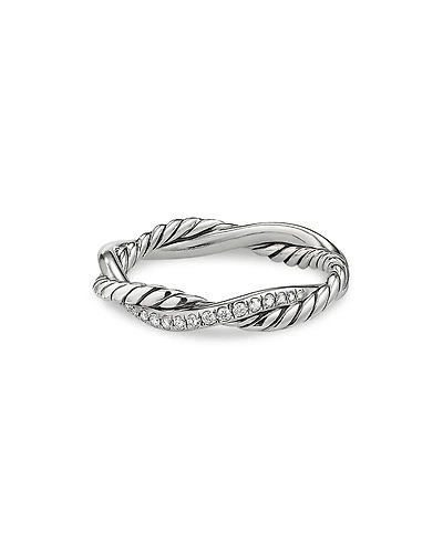 David Yurman Sterling Silver Petite Infinity Twisted Ring with Diamonds