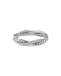 David Yurman Sterling Silver Petite Infinity Twisted Ring with Diamonds