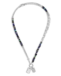 Sterling Silver Classic Chain Lapis Lazuli, Black Onyx, Grey Moonstone, Chrome Diopside and Turquoise Pendant Necklace, 22"