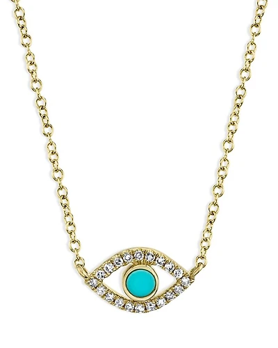 14K Yellow Gold Turquoise & Diamond Eye Pendant Necklace, 18" - Exclusive
