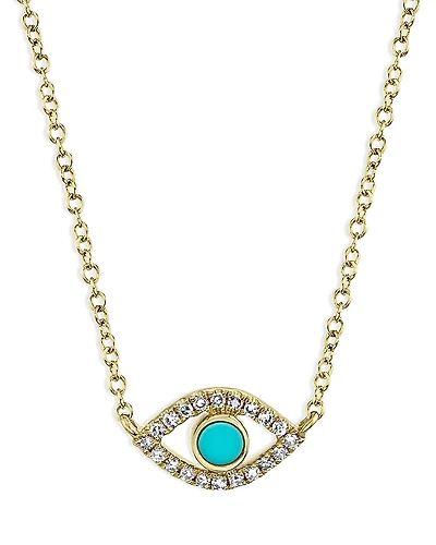 Moon & Meadow 14K Yellow Gold Turquoise & Diamond Eye Pendant Necklace, 18 - Exclusive