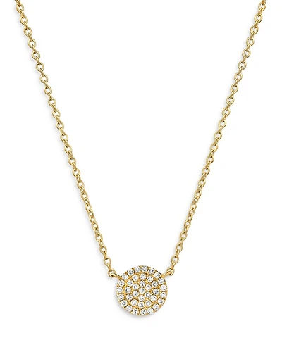 14K Yellow Gold Diamond Disc Pendant Necklace, 18"