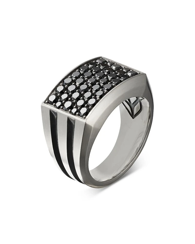 Men's Sterling Silver Beveled Signet Ring with Black Diamonds
