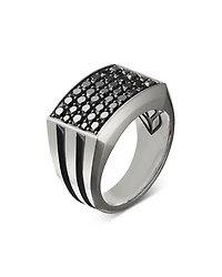 Men's Sterling Silver Beveled Signet Ring with Black Diamonds