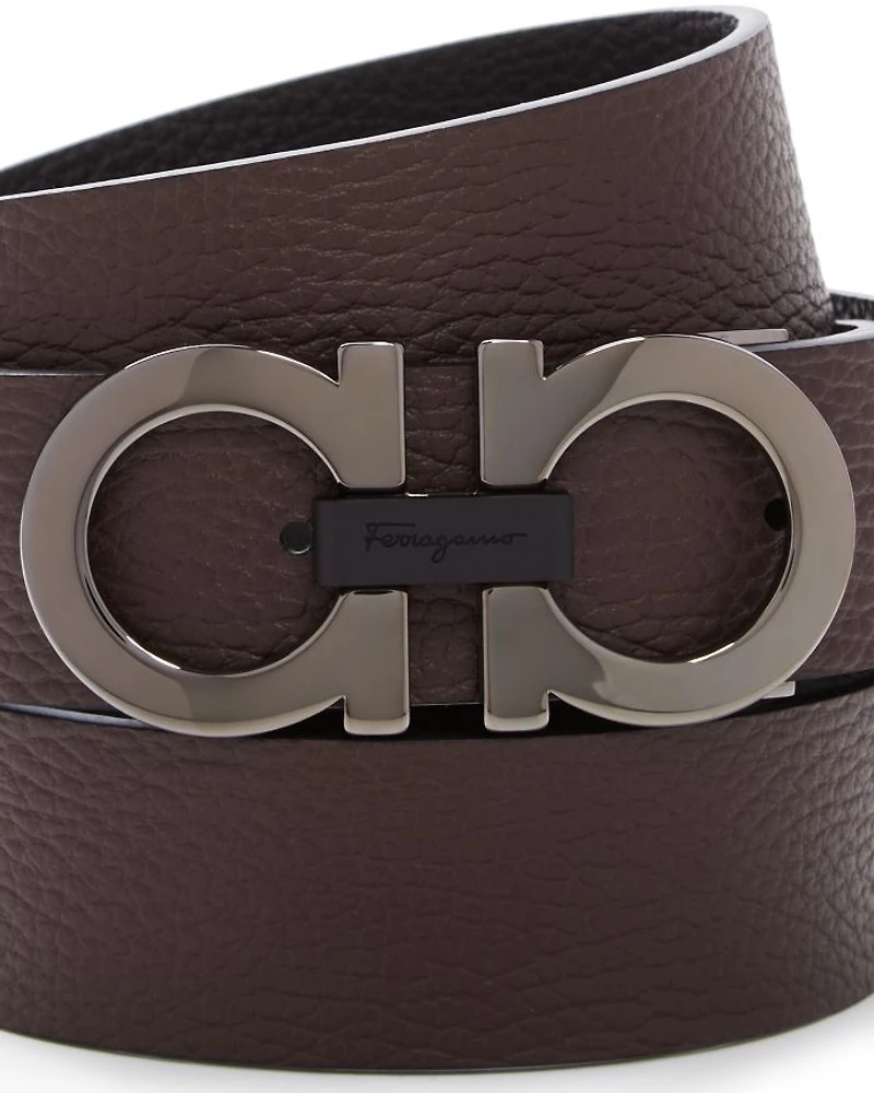 Men's Double Gancini Buckle Reversible Leather Belt